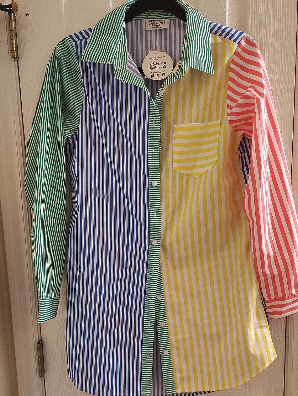 Colorblock Striped Button-Up Blouse - Multicolor